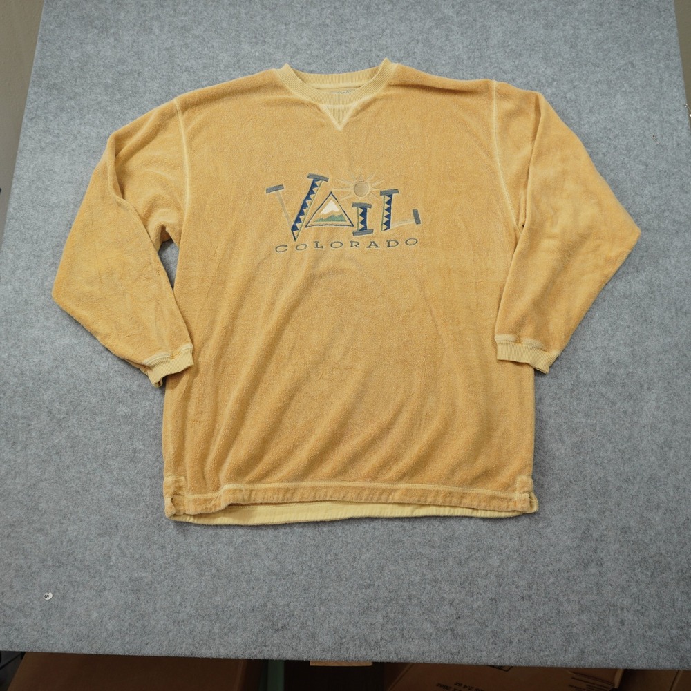 Vintage Mod-O-Doc Vail Colorado Terry Cloth Sweatshirt Mustard Yellow Big Large